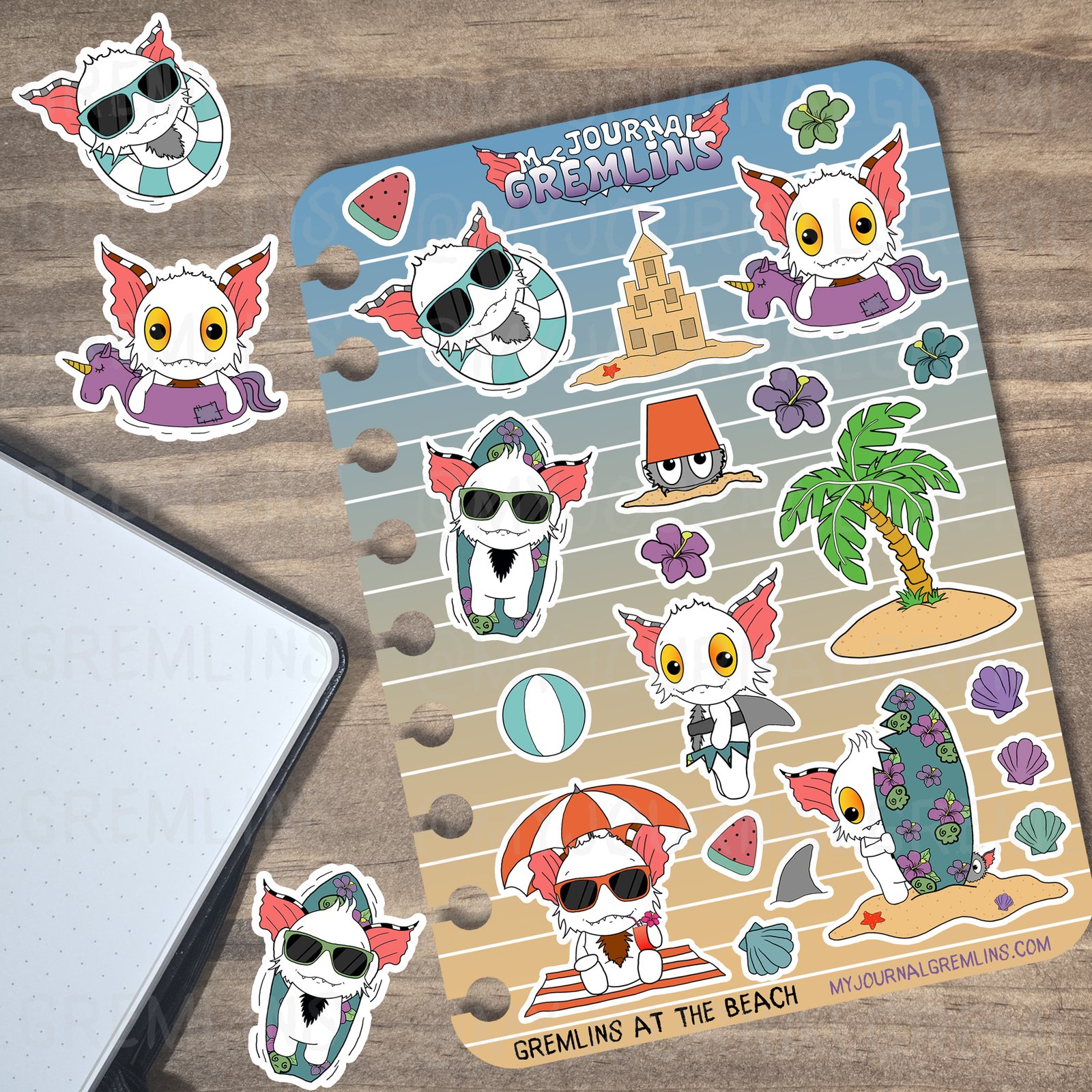 MyJournalGremlins StickerSheet AtTheBeach